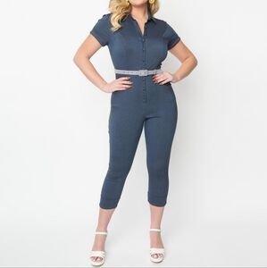 Unique Vintage Pinup Denim Jumpsuit, Large